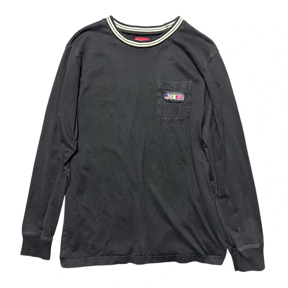 2016 Supreme Longsleeve Flags Pocket Tee Black Size Medium